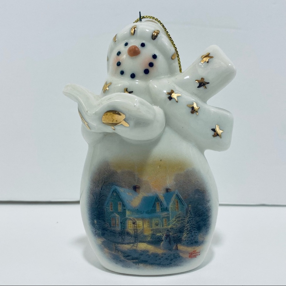 Thomas Kinkade Porcelain Caroler Snowman Christmas Ornament